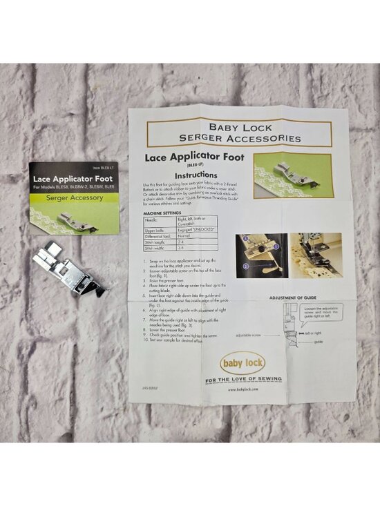 Baby Lock Other - Baby Lock Lace Applicator Foot BLE8-LF accessory for Baby Lock Serger